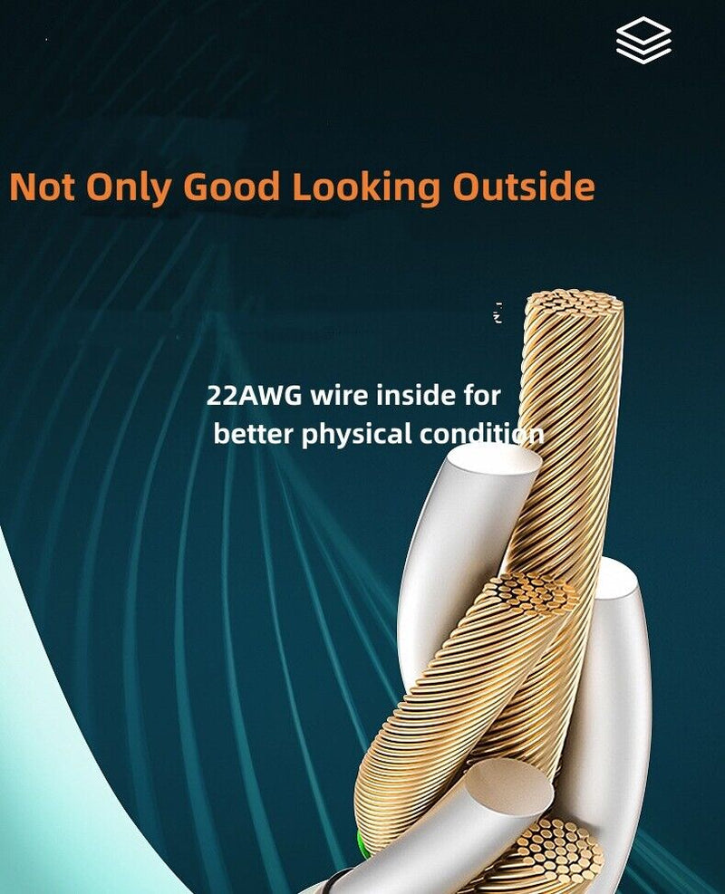 USB Cable FAST Charger Charging Type-C Cord with LED Light Universal