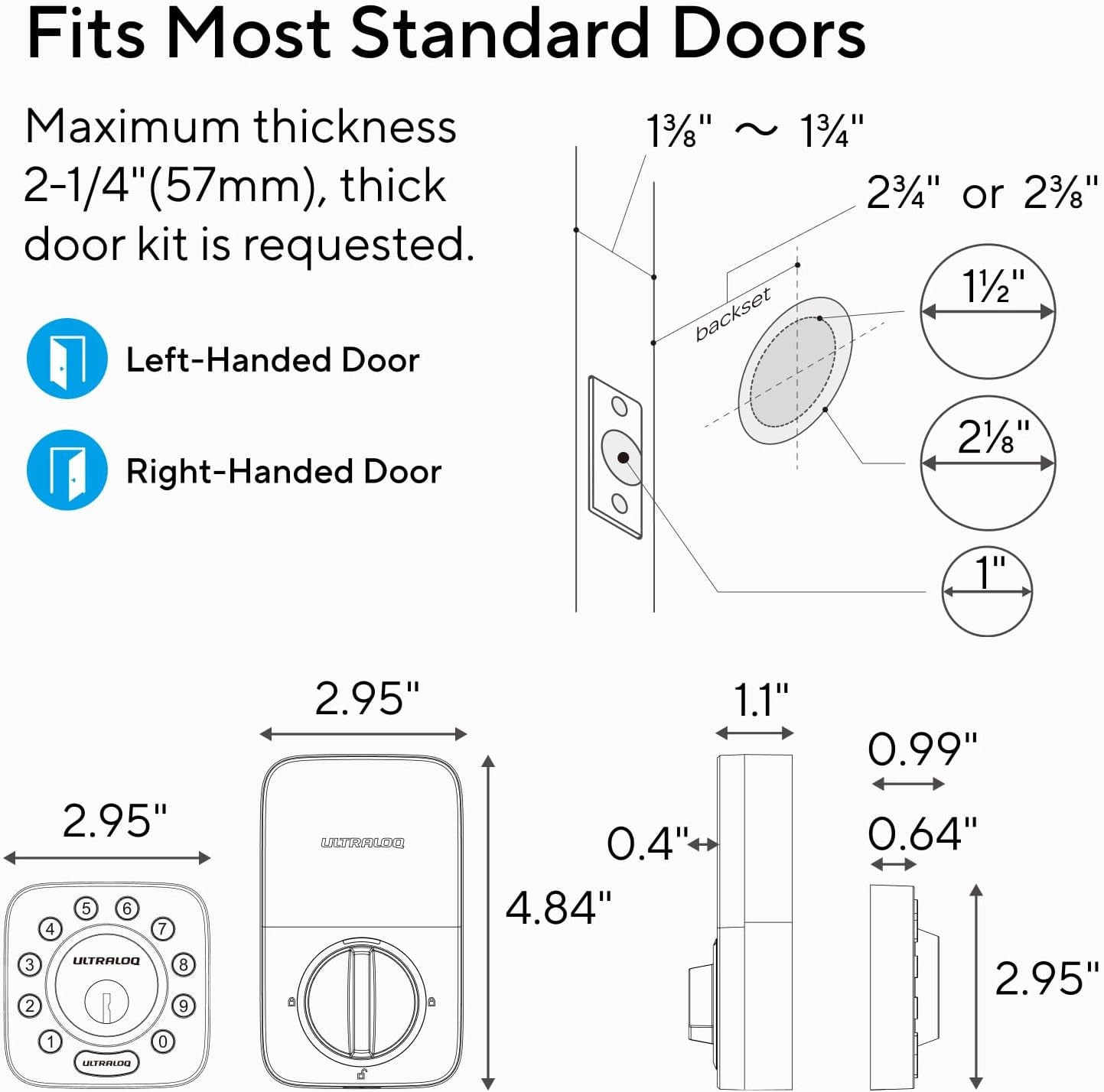 U-Bolt Wifi Smart Lock (Black) with Door Sensor, 5-In-1 Keyless Entry Deadbolt with Built-In Wifi, Bluetooth and Keypad, Smart Lock Front Door, ANSI Grade 1 Certified