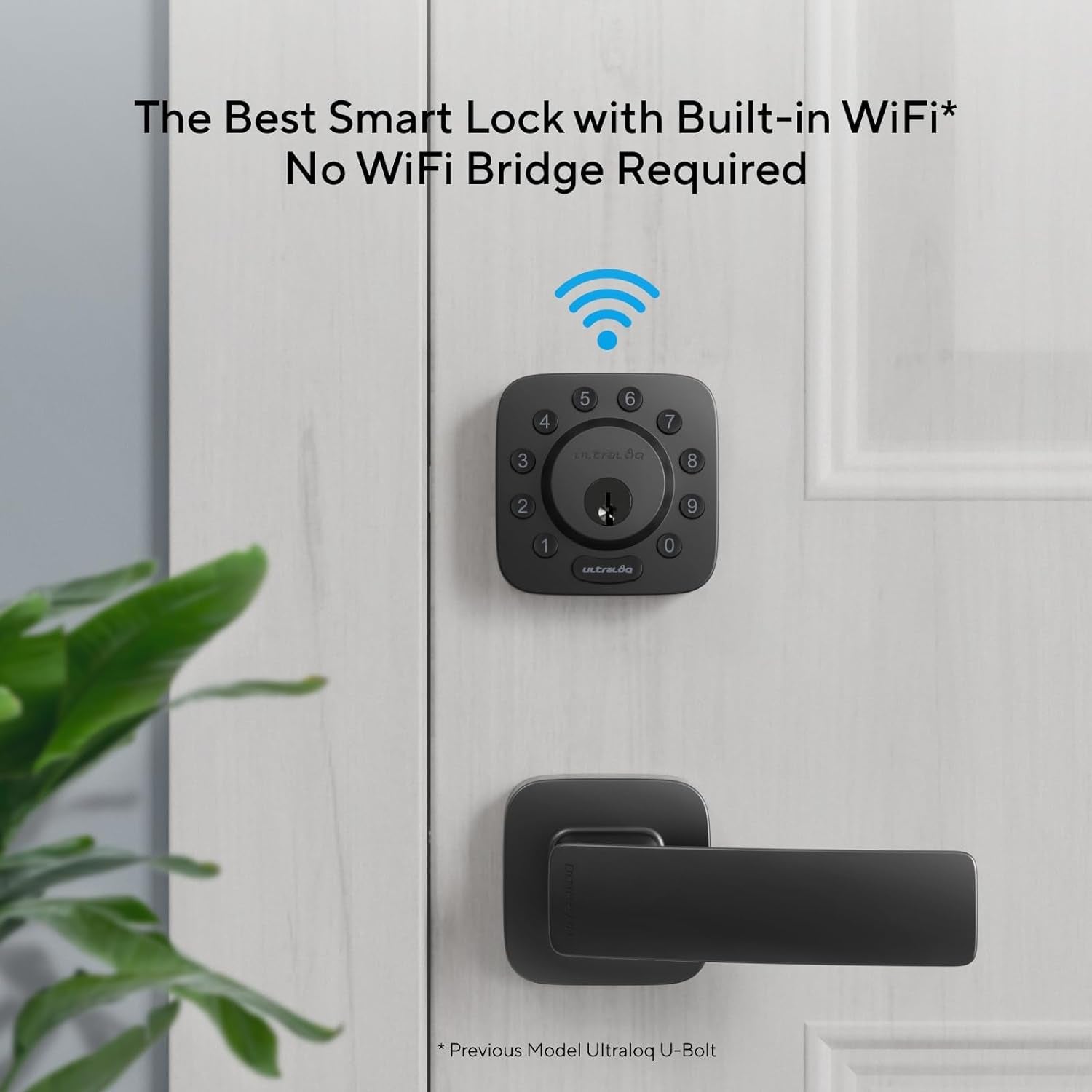 U-Bolt Wifi Smart Lock (Black) with Door Sensor, 5-In-1 Keyless Entry Deadbolt with Built-In Wifi, Bluetooth and Keypad, Smart Lock Front Door, ANSI Grade 1 Certified