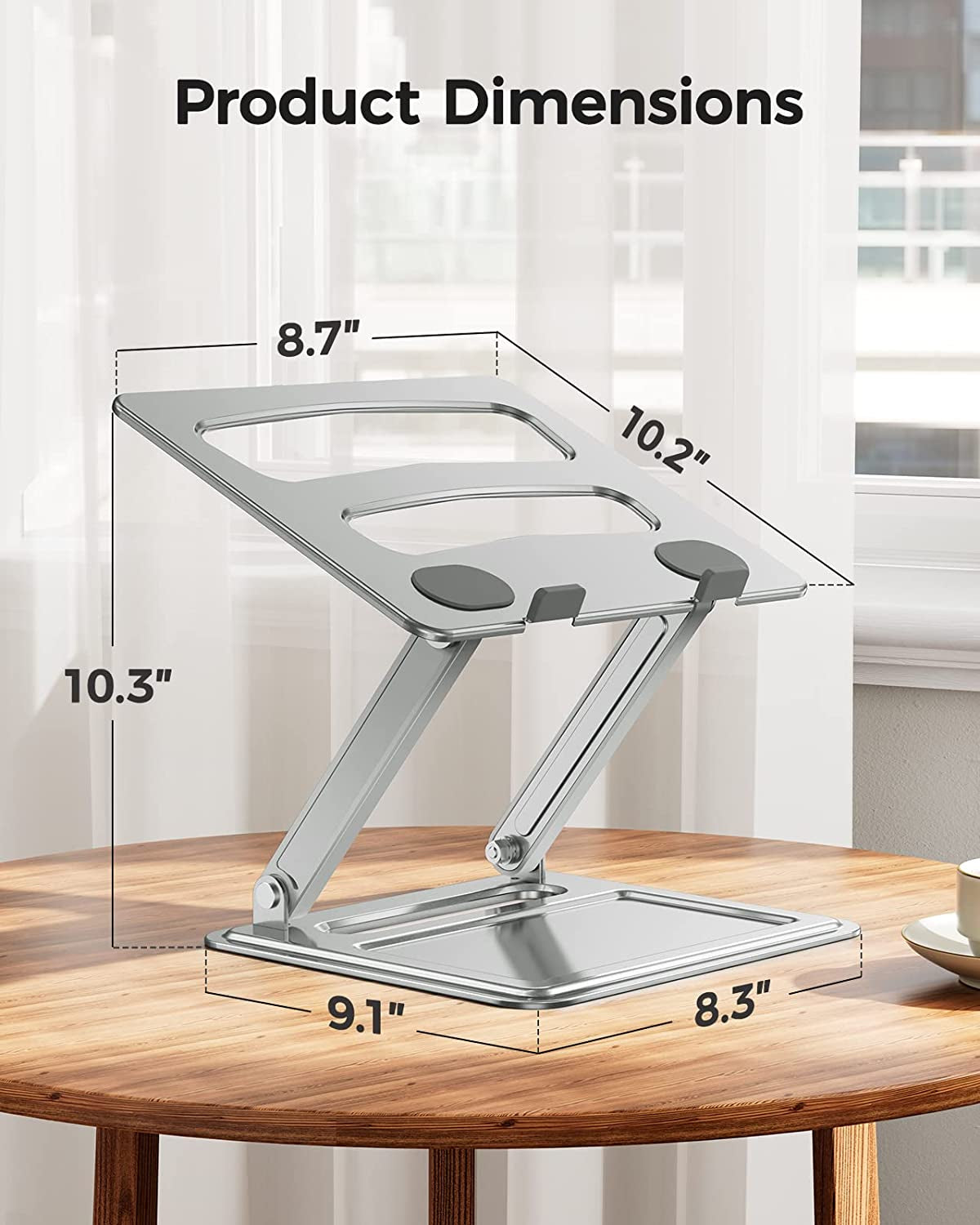 Laptop Stand for Desk, Adjustable & Foldable Laptop Riser for 10-17.3 Inch Laptops, Computer Stand for Macbook/Notebook, Portable Ergonomic Holder up to 17.6Lbs - Silver