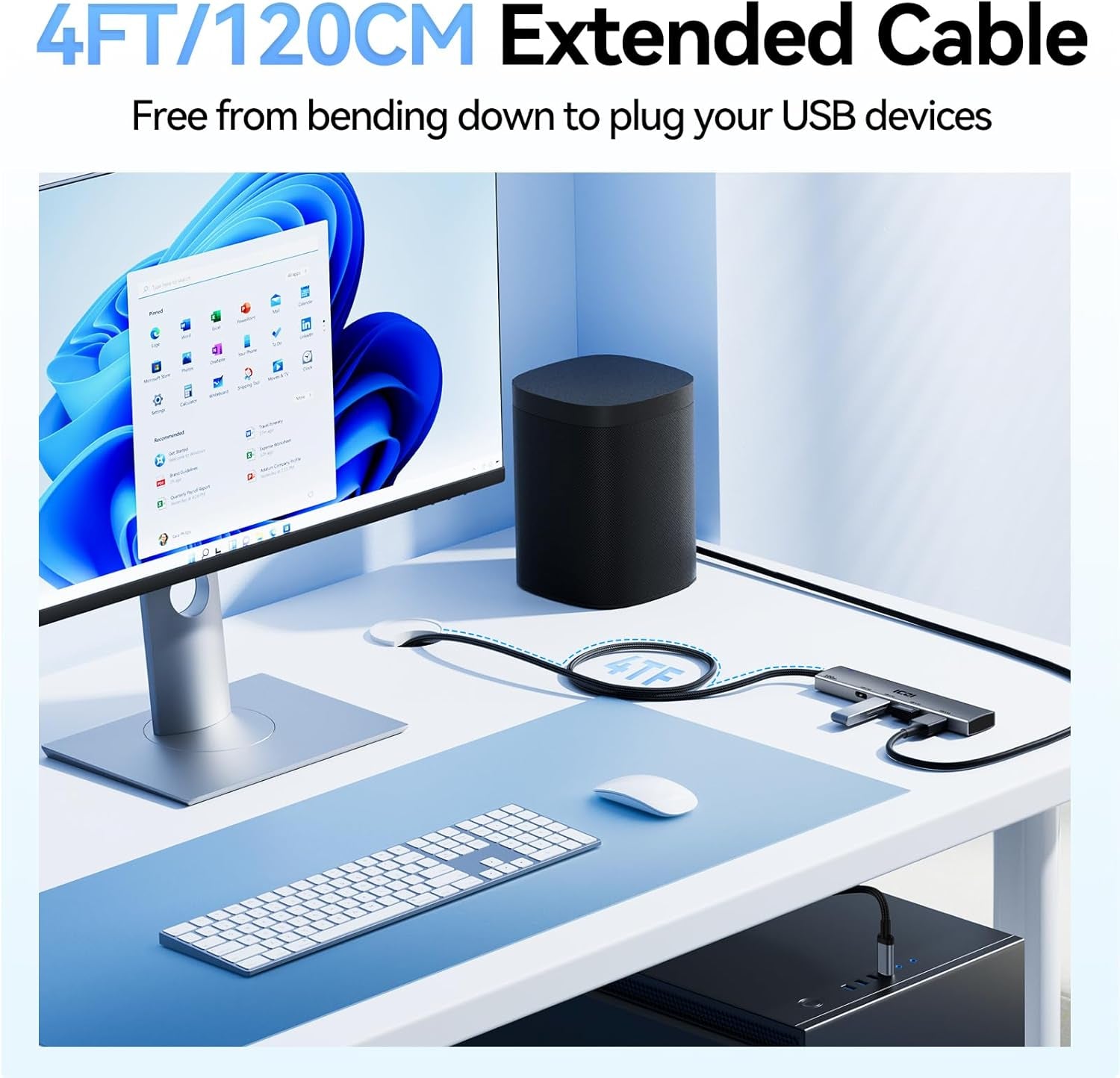 USB C HUB, 10Gbps USBC Splitter for Laptop, USB 3.2 Gen 2 USB C Hub with 2 Type a and 2 Type C Ports, 4FT USB Extended Cable for Macbook Air/Pro, Surface Pro, Xps,Phone