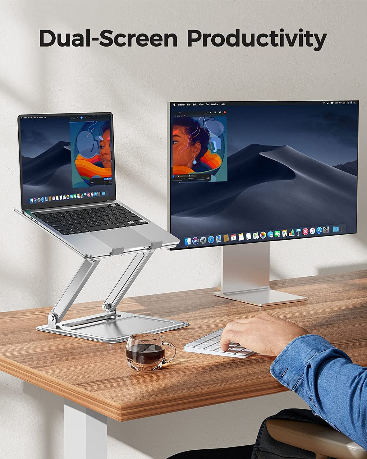 Laptop Stand for Desk, Adjustable & Foldable Laptop Riser for 10-17.3 Inch Laptops, Computer Stand for Macbook/Notebook, Portable Ergonomic Holder up to 17.6Lbs - Silver