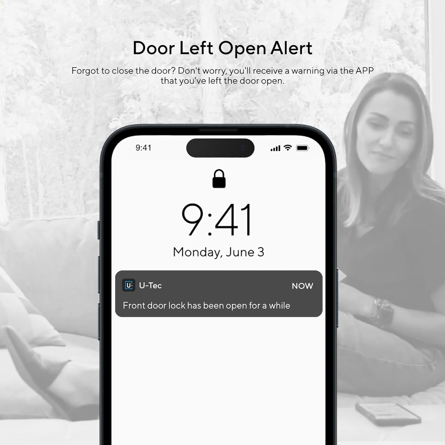 U-Bolt Wifi Smart Lock (Black) with Door Sensor, 5-In-1 Keyless Entry Deadbolt with Built-In Wifi, Bluetooth and Keypad, Smart Lock Front Door, ANSI Grade 1 Certified
