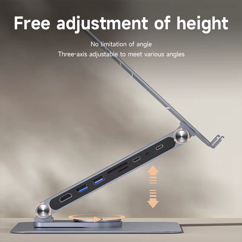 Adjustable Aluminum Laptop Stand for Desk with USB C Dock Ergonomic Laptop Riser USB C Hub for Macbook Windows Notebook