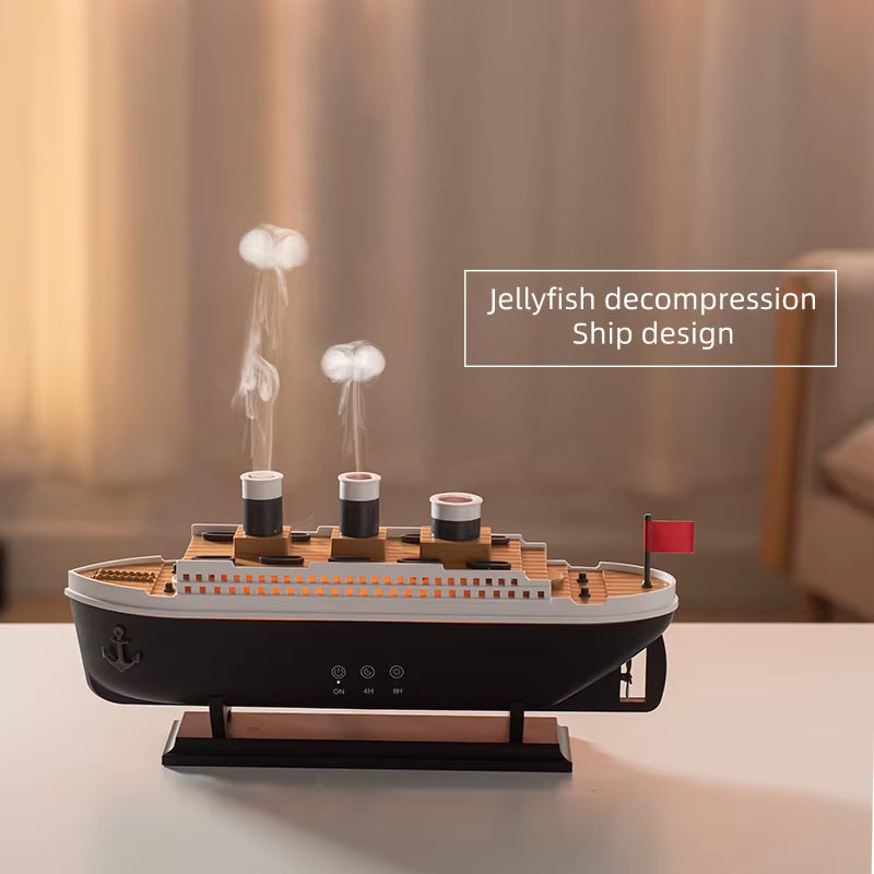 Jellyfish Aromatherapy Machine Small Retro Ship Humidifier Desktop Home Use Colorful Lights Aromatherapy Machine for Home Room