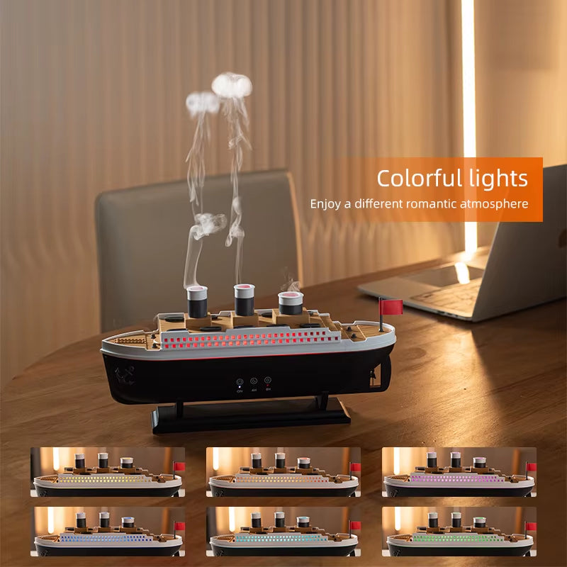 Jellyfish Aromatherapy Machine Small Retro Ship Humidifier Desktop Home Use Colorful Lights Aromatherapy Machine for Home Room
