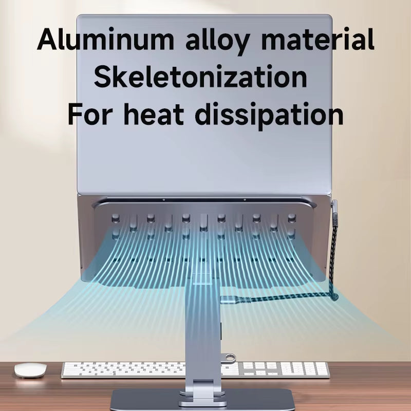 Adjustable Aluminum Laptop Stand for Desk with USB C Dock Ergonomic Laptop Riser USB C Hub for Macbook Windows Notebook