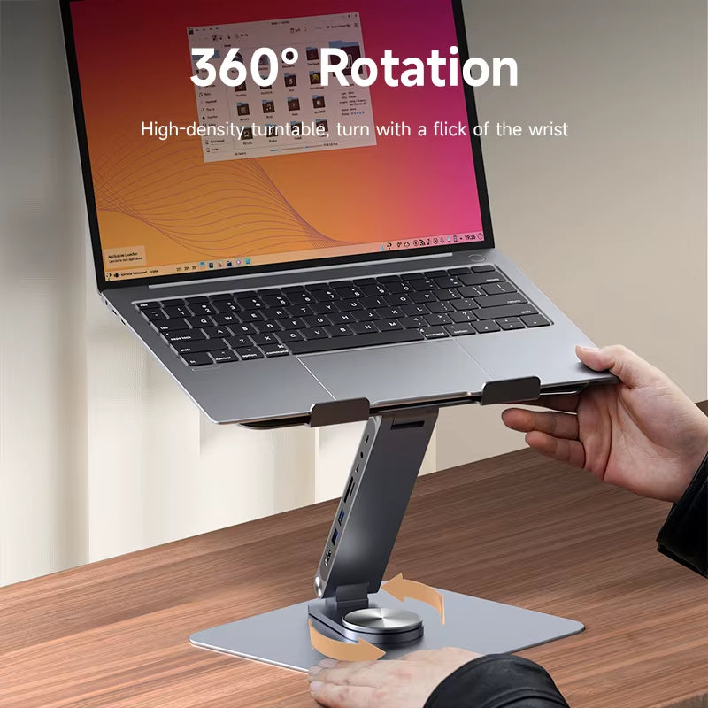 Adjustable Aluminum Laptop Stand for Desk with USB C Dock Ergonomic Laptop Riser USB C Hub for Macbook Windows Notebook
