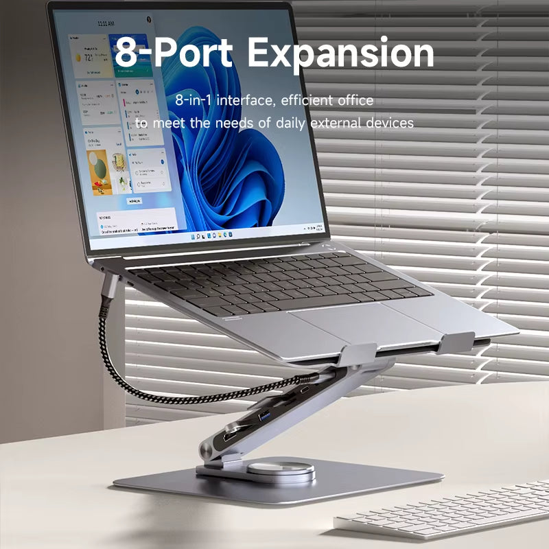 Adjustable Aluminum Laptop Stand for Desk with USB C Dock Ergonomic Laptop Riser USB C Hub for Macbook Windows Notebook