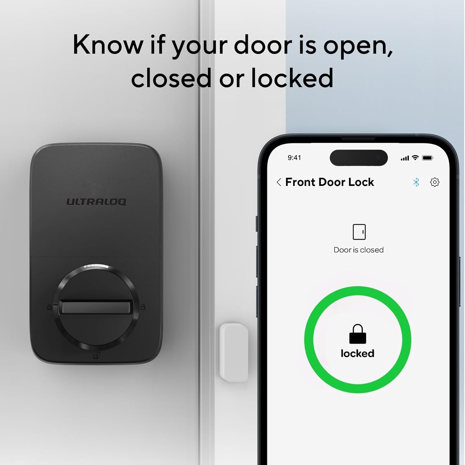 U-Bolt Wifi Smart Lock (Black) with Door Sensor, 5-In-1 Keyless Entry Deadbolt with Built-In Wifi, Bluetooth and Keypad, Smart Lock Front Door, ANSI Grade 1 Certified