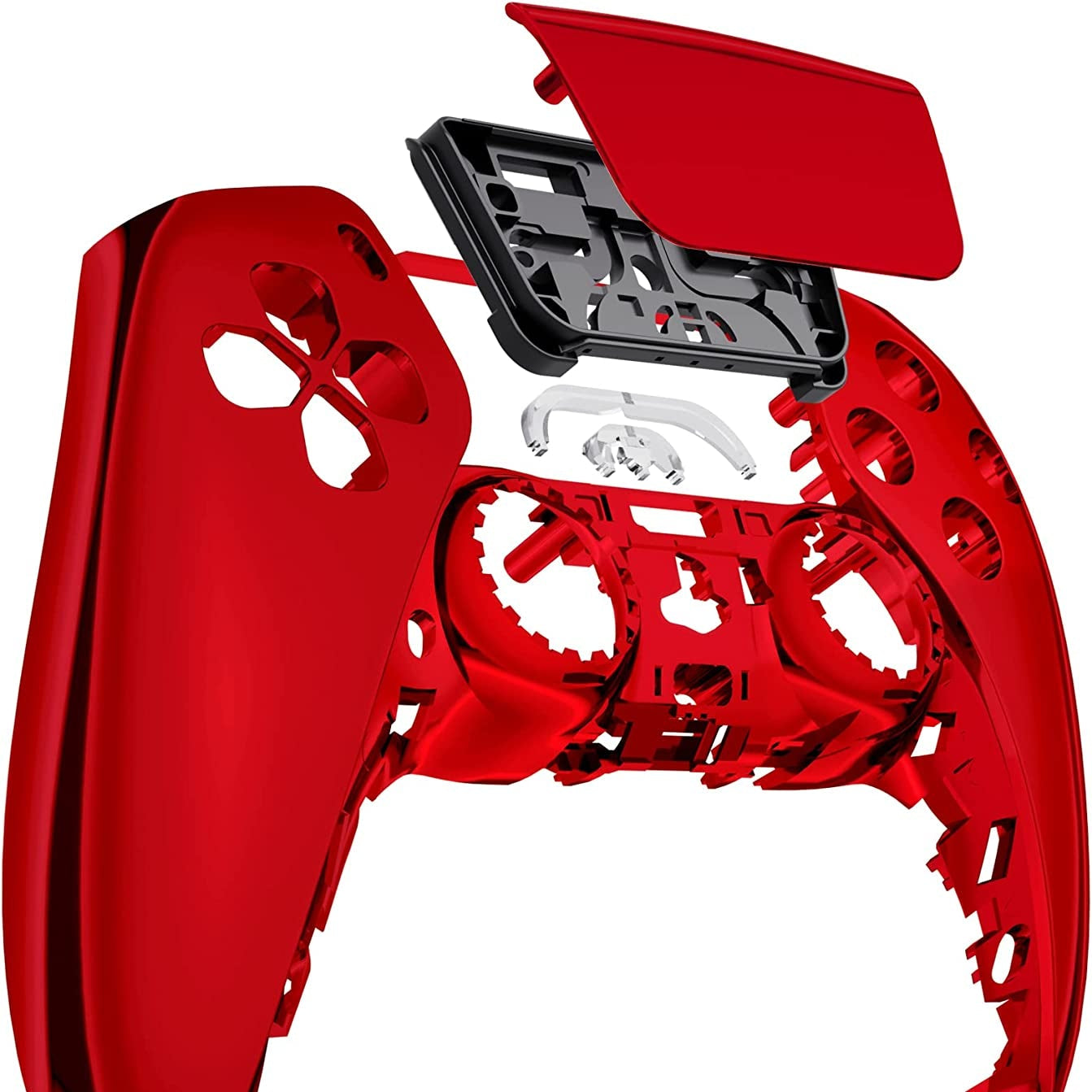 Chrome Red Glossy Touchpad Front Top Shell Compatible with Ps5 Controller BDM-010 020 030 040 050, DIY Replacement Shell Custom Touch Pad Cover Compatible with Ps5 Controller