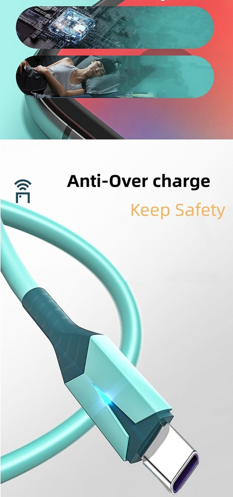 USB Cable FAST Charger Charging Type-C Cord with LED Light Universal