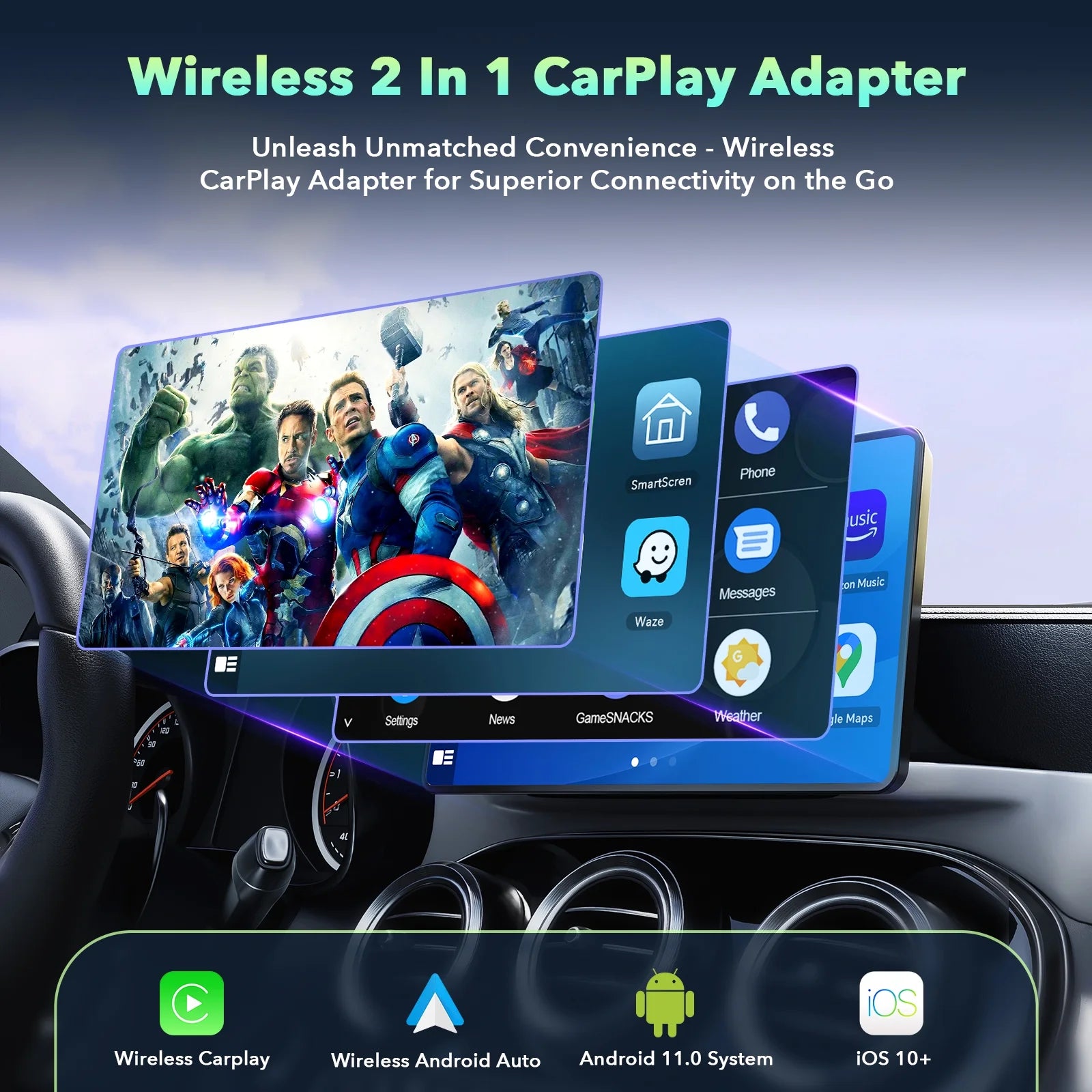 Wireless Android Auto Adapter 5.8 Ghz Wifi Plug and Play Converts Wired to Wireless for OEM Factory Wired Android Auto Direct Plug-In Type-C Adapter Easy Setup