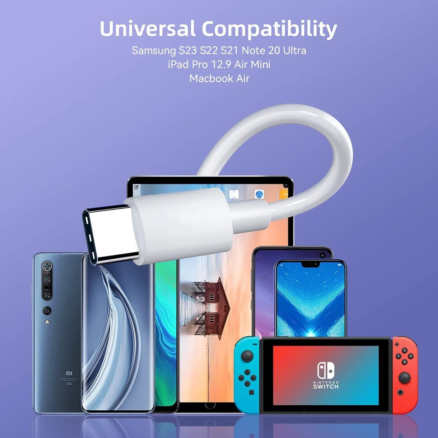 3 Pack 6FT USB-C to USB-C Cable Fast Charge Type C Charging Cord Rapid Charger