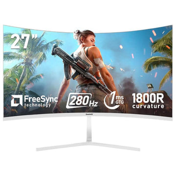 27 Inch PC Computer Screen,1800R Curved Gaming 280Hz Monitors, FHD 1080P 1Ms, Freesync, 98% Srgb,178 ° Angle View Hdmi2.0、Displayport, Compatible with Wall-Mounted 100 * 100Mm-White