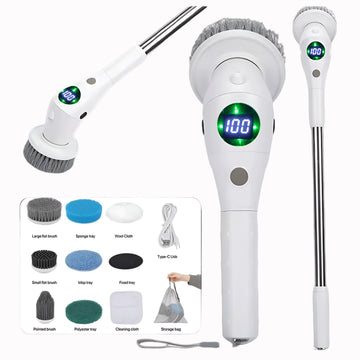 8-In-1 Multifunctional Electric Cleaning Brush Bathroom Kitchen Brush Cleaning with LED Nightlight Rotatable Household Brush