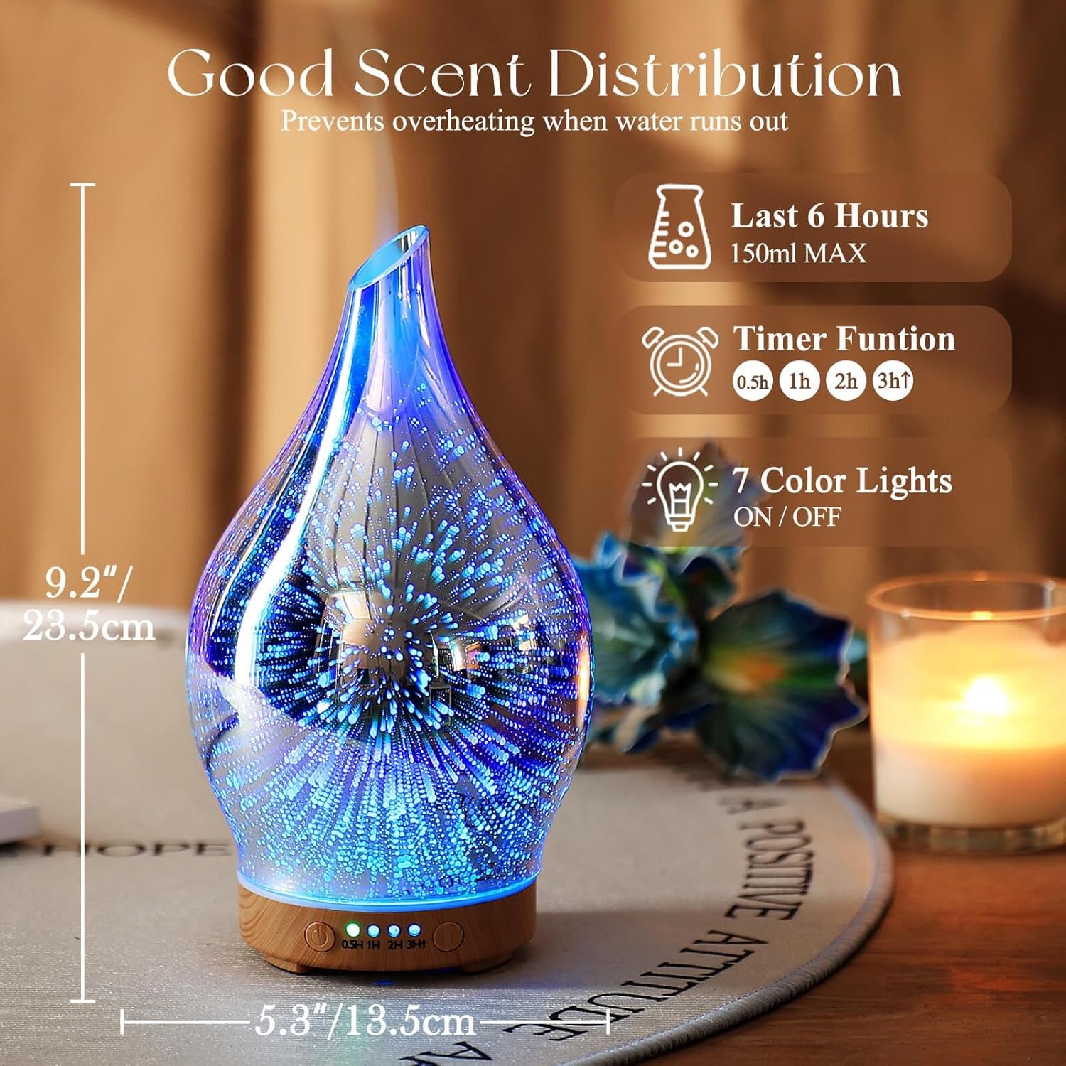 Oil Diffuser 3D Glass Aromatherapy Ultrasonic Humidifier